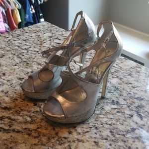 Silver Shiny Audrey Brooke Platform Heels